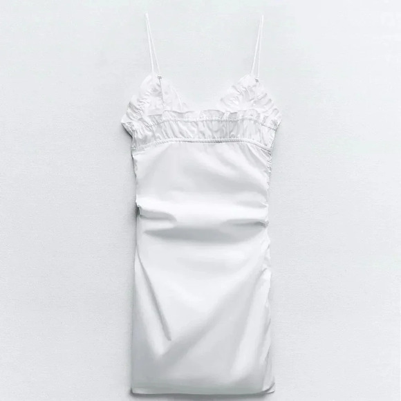 ZARA RUCHED BOW TRENCH COAT WHITE DRESS - Picture 2 of 6